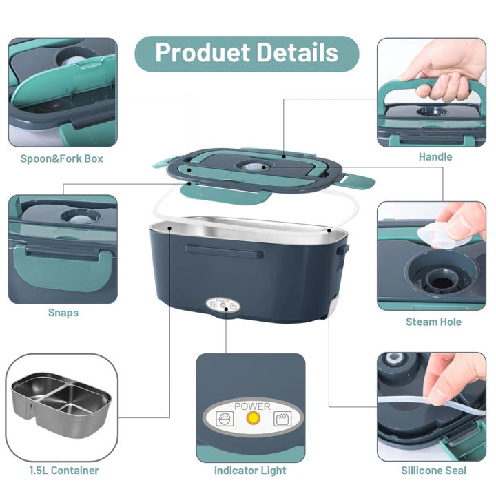 Portable Electric Lunch Box – 60W Fast Heat, 1.5L Stainless Steel
